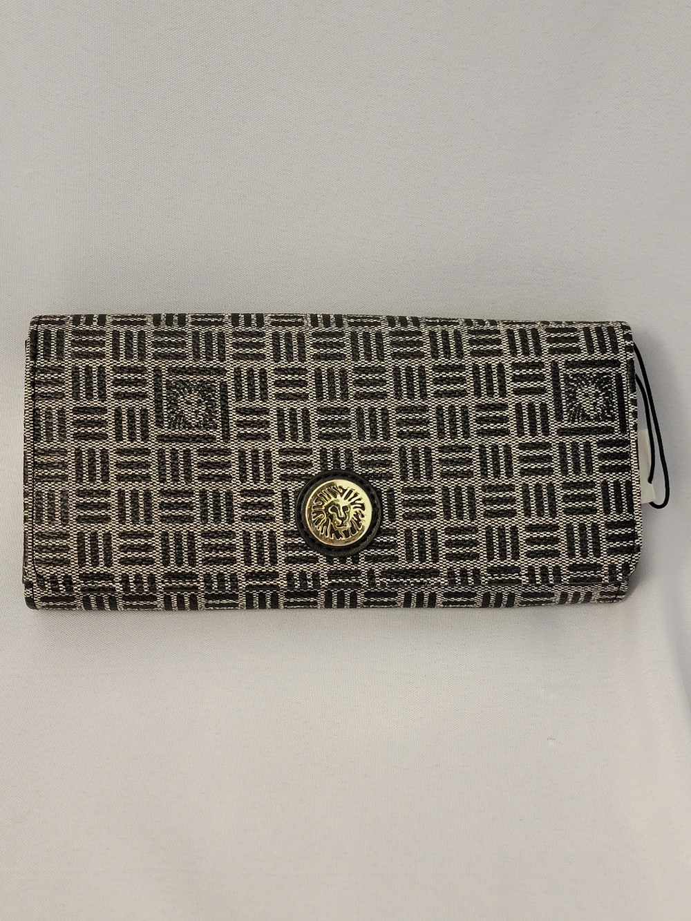 Anne Klein Black & Brown Woven Flap Wallet with Gold Medallion-New